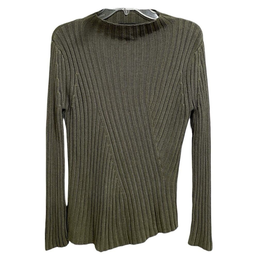 Express Vintage 90s Womens Ribbed Sweater Size Small Green Mock Neck Grunge